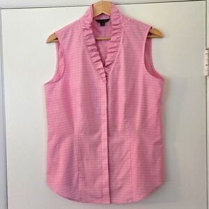 Brooks Brothers Pink Ruffle Sleeveless Button Down Top Size 10